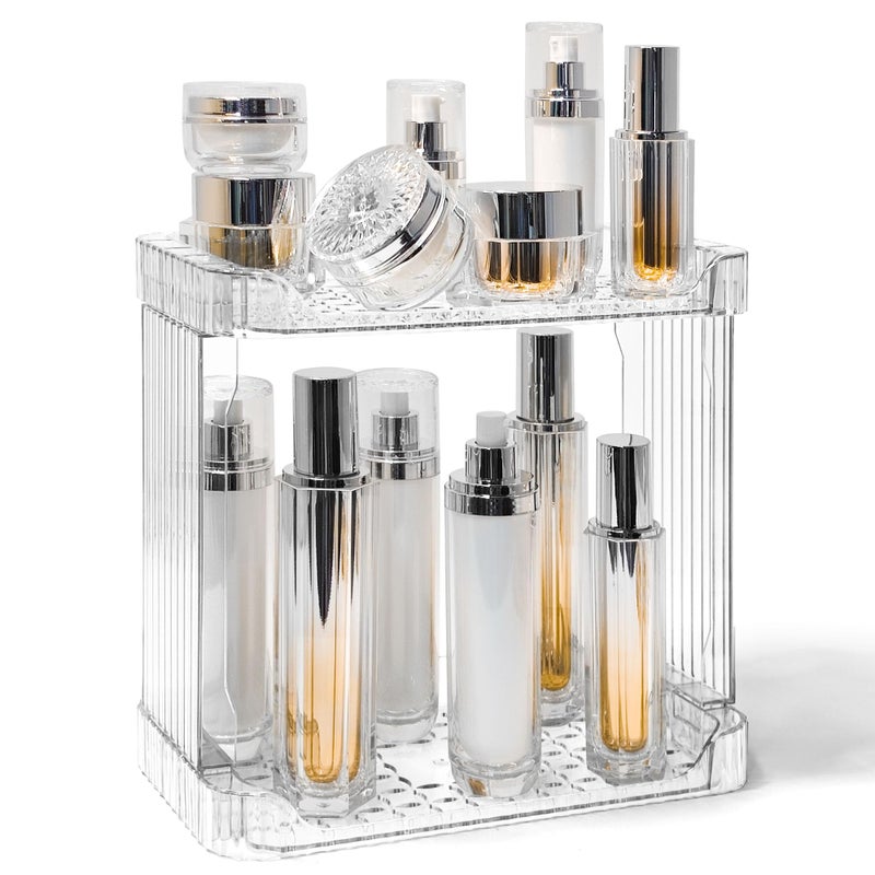 TENDER EPOCH Bathroom Counter Organizer Cosmetics Skincare Organizers Skincare Makeup Organizer Countertop Holder for Perfume-2 Tier-Clear - Image 1